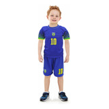 Camiseta E Calção Brasil Infantil Seleção Brasileira Azul