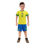 Camiseta E Calção Futebol Infantil Brasil Copa Amarelo