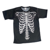 Camiseta Esqueleto Silk Ossos Halloween Fantasia Cosplay