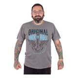Camiseta Estonada Masculina De Rock Guitarra Les Paul Cinza