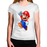 Camiseta Feminina Super Mario Comemorando Feliz