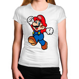 Camiseta Feminina Super Mário Desenho Comemorando Feliz