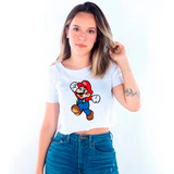 Camiseta Feminina Super Mario Desenho Comemorando Feliz