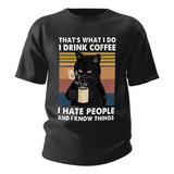 Camiseta Gato Engraçado Meme I Love Coffe And Hate People