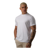 Camiseta Gola Alta Branca Malha Algodão Suedine Slim Basica 