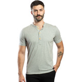 Camiseta Henley Gola Padre Slim Feito Com Malha Pet