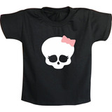 Camiseta Infantil Caveira Feminina Rock N' Roll - Bandas