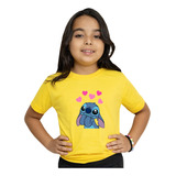 Camiseta Infantil Feminina Lilo & Stitch Coração Algodão 