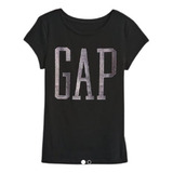 Camiseta Infantil Menina Gap Manga Curta Preta Glitter