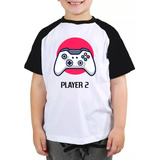 Camiseta Infantil Player 2 Camisa Blusa Gamer Geek Jogos Fun