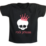 Camiseta Infantil Rock Princess Rock N´ Roll Bandas Musica