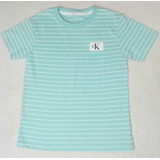 Camiseta Listrada De Azul/branco Calvin Klein Infantil 