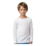 Camiseta Manga Longa Branca Infantil Escolar 100% Algodão