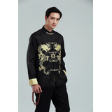 Camiseta Masculina Dragon Embroidery Tang Suit Jaquetas Qipa