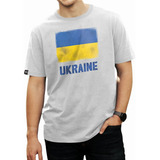 Camiseta Masculina Estampada Bandeira Ucrânia Militar Branca