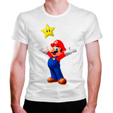 Camiseta Masculina Super Mario Comemorando Estrela Feliz