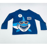 Camiseta Moda Praia Manga Longa Azul Marinho Estampa Tubarão