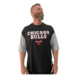 Camiseta Nba Chicago Bulls Raglan Over Size Preta/ Cinza