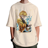 Camiseta Oversized Anime Demon Slayer Zenitsu Manga Unissex