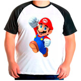 Camiseta Plus Raglan Super Mario Comemorando Feliz