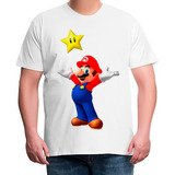 Camiseta Plus Size Bco Super Mario Comemorando Estrela F