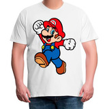 Camiseta Plus Size Bco Super Mário Desenho Comemorando Feliz