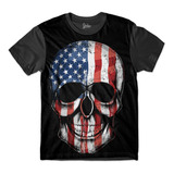 Camiseta Plus Size Caveira Estados Unidos Eua Moda Skull