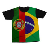 Camiseta Portugal E Brasil Bandeiras Símbolo 
