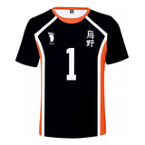 Camiseta Preta Impressa Em 3d Do Time De Vôlei Haikyuu