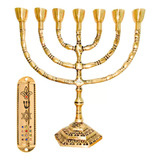 Candelanro Menorá Bronze+ Mezuzá Judaico 12 Tribos+ Pergamin