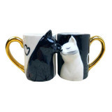 Caneca De Gato De Cerâmica Colheres Punho Da Taça Dourada