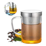Caneca De Vidro Para Chá C/ Filtro Infusor E Tampa Inox