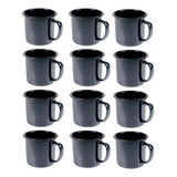 Caneca Esmaltada Retro 350ml Vintage Jogo 24 Unidades Cor Preto