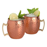 Caneca Moscow Mule Em Cobre Puro 500ml Kit Com 2 Unidades Impermeabilizadas Marteladas Império Do Cobre