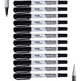 Caneta Marcador Ponta Dupla Preto Vidro Plásticos 12 Und.