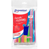 Canudo Colorido Flexivel Strawplast Para Drinks 100 Unidades Cor Variadas