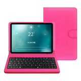 Capa Case Pink C/ Teclado + Caneta Touch P/ Tablet M8 Nb358