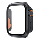 Capa Case Protetora Estilo Ultra De Acrilico Com Pelicula De Vidro Temperado Embutido Compativel Com Apple Watch 9 8 7 45mm - Preto