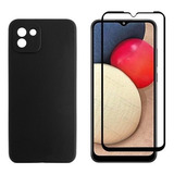 Capa Case Silicone Aveludada Preta P/ Galaxy A03 + Pelicula