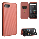 Capa De Couro Flip De Fibra De Carbono Para Blackberry Key2