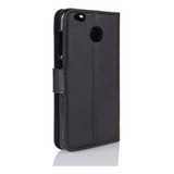 Capa Flip Carteira Couro Redmi 4x 5.0 + Película De Gel Top Cor Preta Leather Wallet