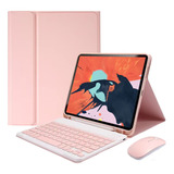 Capa Para iPad Geração 4/5/6 Com Teclado E Mouse Bluetooth Cor Sakura Pink + Pink Keyboard + Pink Carregamento Bluetooth Mouse