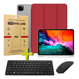 Capa Para iPad Pro 12.9 4ª Geração + Teclado Mouse +pelicula Cor Vermelha
