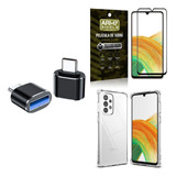 Capa Samsung A33 5g + Adaptador Otg Tipo C/usb + Película 3d