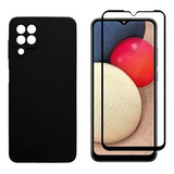 Capa Silicone Aveludada Preta P/ Galaxy A22 4g + Pelicula