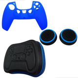 Capa Skin Silicone Controle Ps5 + 2 Grip + Case Dualsense