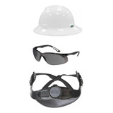 Capacete Branco Aba Total Msa Catraca + Jugular + Oculos
