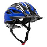 Capacete Com Sinalizador De Led Ciclismo Bike Preto/vermelho Cor Azul Tamanho Ajustavel, 52 - 60cm