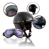 Capacete Coquinho Custom Moto Bike Pro Preto Scooter +óculos