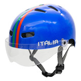 Capacete De Skate Bike Profissional Italy Vision Cor Azul Viseira Cristal Tamanho M - Veste 57/58